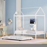 ZNTS Twin Size Kids House Bed With Trundle, Metal House Bed White MF294097AAK