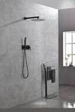 ZNTS Brass Matte Black Shower Faucet Set Shower System 10 Inch Rainfall Shower Head with Handheld Sprayer W928115129