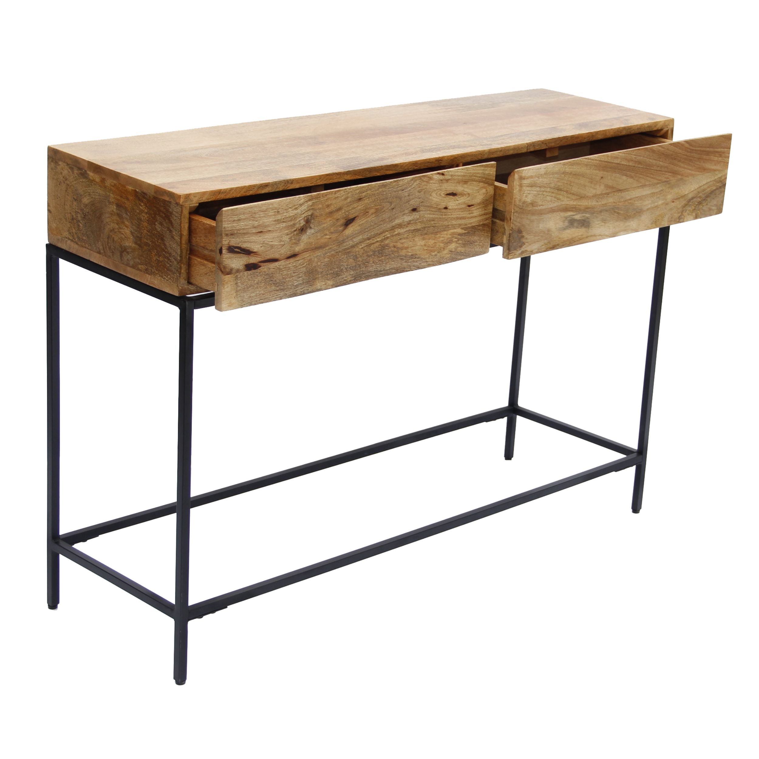 ZNTS Mango Wood and Metal Console Table With Two Drawers, Brown B05691095
