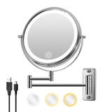 ZNTS 8 Inch Wall-Mounted Makeup Mirror, Double Sided 1x/10x Magnifying Makeup Mirror, 3 Colour Lights W1627133574