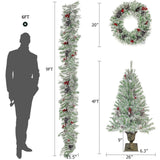 ZNTS Pre-lit Xmas Tree Artificial Christmas 4-Piece Set,Garland, Wreath and Set of 2 Entrance Trees X-mas PX283311AAK