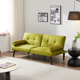 ZNTS Convertible Sofa Bed Futon with Solid Wood Legs Linen Fabric Musterd Green W1097125594