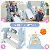 ZNTS Toddler Slide and Swing Set 3 in 1, Kids Playground Climber Swing Playset with Basketball Hoops PP307274AAC