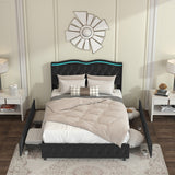 ZNTS Queen Platform Bed Frame , Velvet Upholstered Bed with Deep Tufted Buttons and Nailhead Trim, W834126431