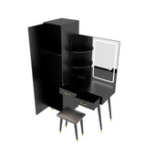 ZNTS Makeup Vanity Table Slim Armoire Wardrobe Set, Dressing Table with LED Mirror Power Outlets 90566716