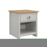 ZNTS Country Gray Solid One Drawer Nightstand Side Table with Oak Top WF294584AAG
