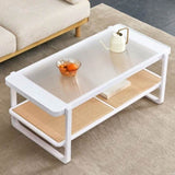 ZNTS Modern minimalist white double layered solid wood coffee table. Glass tabletop, imitation rattan W1151134809