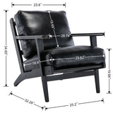 ZNTS solid wood black antique painting removable cushion arm chair, mid-century PU leather accent chair W72860419