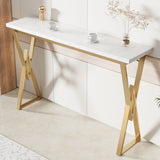ZNTS 63" Modern White Kitchen Bar Height Dining Table Wood Breakfast Pub Table with Gold Base WF322496AAG