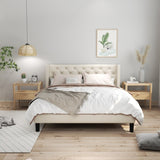 ZNTS Queen Size Platform Bed with Upholstered Headboard and Slat Support, Heavy Duty Mattress Foundation, W2276139496
