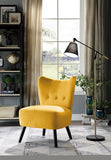 ZNTS Unique Style Accent Chair Yellow Velvet Covering Button-Tufted Back Brown Finish Wood Legs Modern B01143829