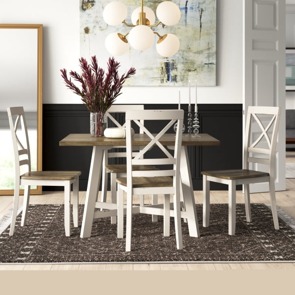 ZNTS Modern Farmhouse Style 5 Piece Pack Dinette Set Antique White and Cherry Finish Wooden Furniture B01173250