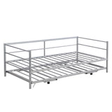 ZNTS Twin Size Metal Daybed with Adjustable Trundle, Pop Up Trundle, Silver WF301146AAN