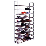 ZNTS Simple Assembly 10 Tiers Non-woven Fabric Shoe Rack with Handle Dark Brown 52546666