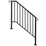 ZNTS Matte Black Outdoor 3 Level Iron Handrail 80666382