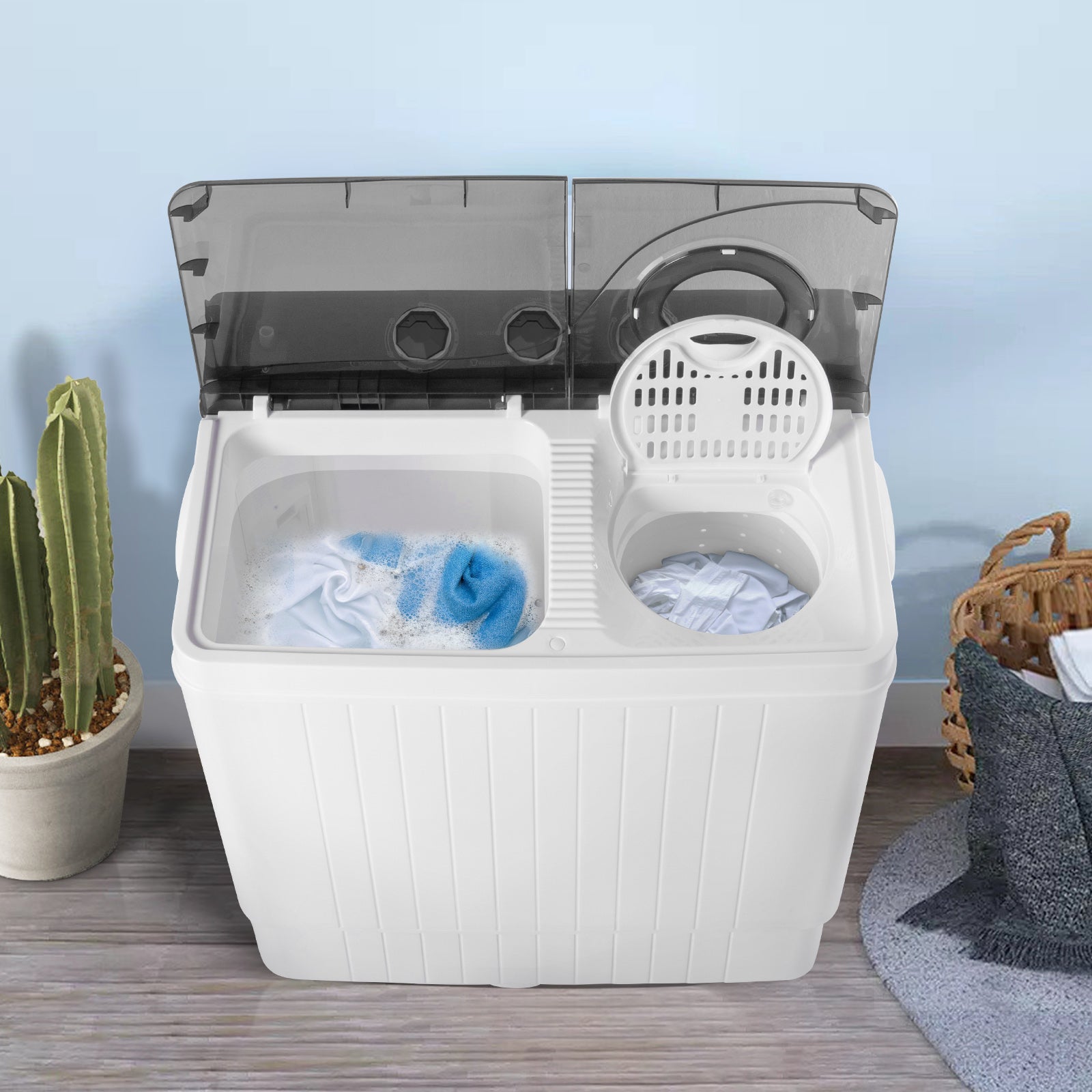 Buy wholesale 26 pound portable semi-automatic washing machine with  built-in drain pump grey
