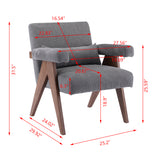 ZNTS Accent chair, KD rubber wood legs with Walnut finish. Fabric cover the seat. With a cushion.Grey W72870350