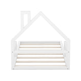 ZNTS Twin Size Wood Floor Bed with House-shaped Headboard, White WF304145AAK