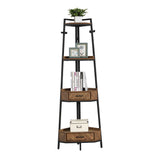 ZNTS Corner Shelf with Two Drawers 72.64'' Tall, 4-tier Industrial Bookcase, Black 51676298