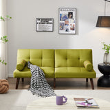 ZNTS Convertible Sofa Bed Futon with Solid Wood Legs Linen Fabric Musterd Green W1097125594