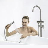 ZNTS TrustMade Double Handle Freestanding Tub Filler with Handshower, Brushed Nickel - R01 TMFTFLYJ-R01BN