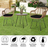 ZNTS 3 pcs Wicker Rattan Patio Conversation Set with Tempered Glass Table Flaxen Yellow 13205263