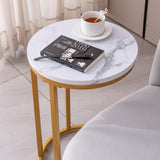 ZNTS Modern C-shaped end/side table,Golden metal frame with round marble color top-15.75" 52272961