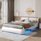 ZNTS Queen Size Upholstered Faux Leather Platform Bed with LED Light Bed Frame with Slatted - White WF296648AAK
