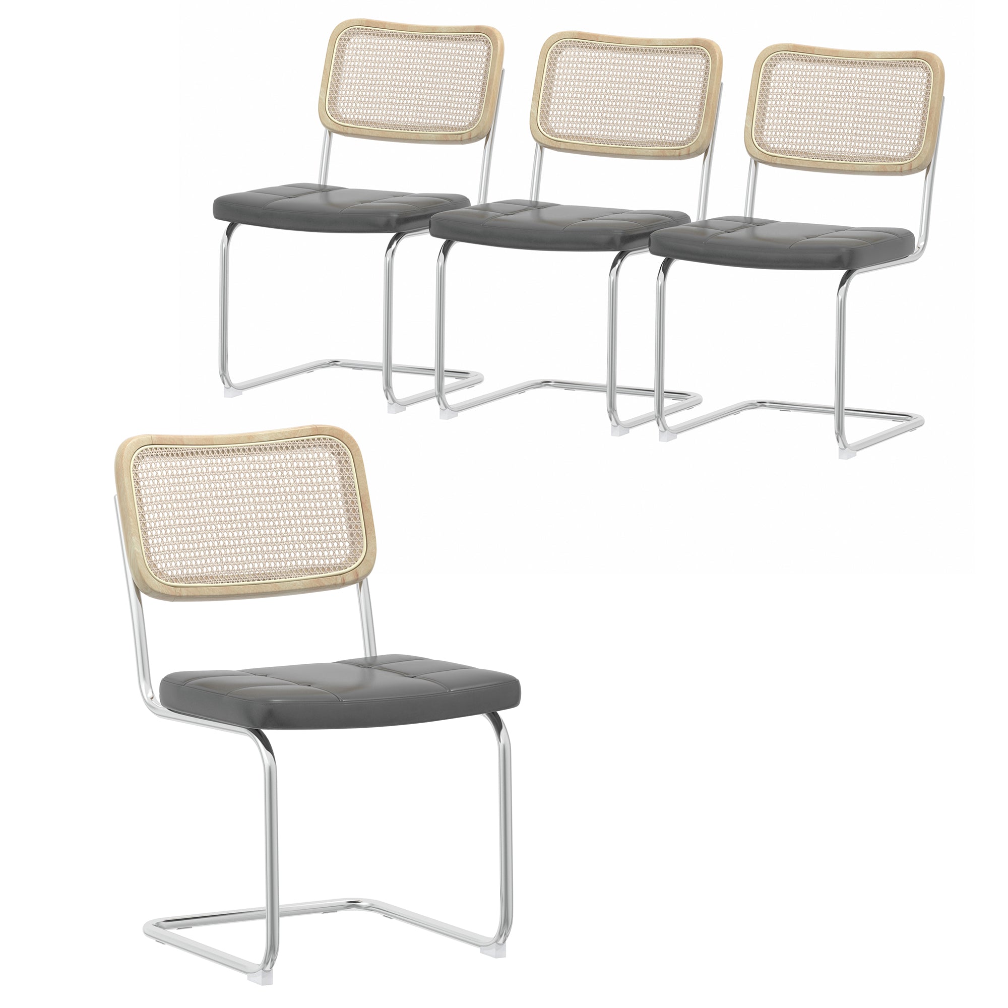 ZNTS Set of 4, Leather Dining Chair with High-Density Sponge, Rattan Chair for Dining room, Living room, W24167822