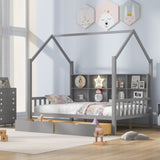 ZNTS Wooden Full Size House Bed with 2 Drawers,Kids Bed with Storage Shelf, Gray WF301459AAE