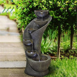ZNTS 23.5inches Outdoor Water Fountain with LED Light - Modern Curved Indoor-Outdoor Waterfall Fountain 20018273