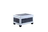 ZNTS 19" Tall Bonded Leather Storage Ottoman w/ 2 Seating, Old-World Blue and White B072116469