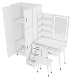 ZNTS Makeup Vanity Table Large Armoire Wardrobe Set, Dressing Table with LED Mirror Power Outlets 94145965