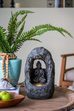 ZNTS 8.3x5.9x13.6" Decorative Gray Tabletop Water Fountain with Sitting Buddha and LED Light, for Indoor W2078138938