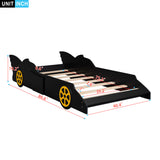 ZNTS Twin Size Race Car-Shaped Platform Bed with Wheels,Black+Yellow WF294534AAB