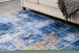 ZNTS ZARA Collection Abstract Design Blue Gold Machine Washable Super Soft Area Rug B03068261
