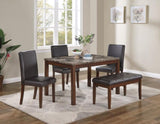 ZNTS Classic Stylish Espresso Finish 5pc Dining Set Kitchen Dinette Faux Marble Top Table Bench and 3x B011P148645