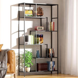 ZNTS 6 Tier Black Metal Bookshelf -Sturdy and Stylish Tall Open Bookcase for Plants, Books, and Décor, 72220417