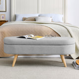 ZNTS Ottoman Oval Storage Bench, Rubber Wood Legs, Grey W48764884