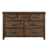 ZNTS Classic Burnished Brown Dresser 1pc Solid Rubberwood 7 Drawers Transitional Design Bedroom Furniture B011134412