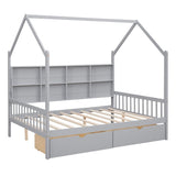 ZNTS Wooden Full Size House Bed with 2 Drawers,Kids Bed with Storage Shelf, Gray WF301459AAE