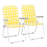 ZNTS 2pcs Steel Tube PP Webbing Bearing 120kg Folding Beach Chair Yellow & White Strip 25170682