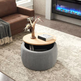 ZNTS Round Storage Ottoman, 2 in 1 Function, Work as End table and Ottoman, Dark Grey W48735178