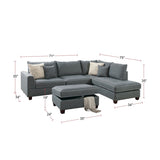 ZNTS Fabric Reversible Sectional Sofa with Ottoamn in Steel Gray B01682380