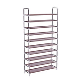 ZNTS Simple Assembly 10 Tiers Non-woven Fabric Shoe Rack with Handle Dark Brown 52546666
