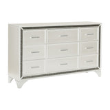 ZNTS Pearl White Metallic Finish Dresser 1pc 9 Drawers Silver Glitter Trim Modern Bedroom Furniture B011134410