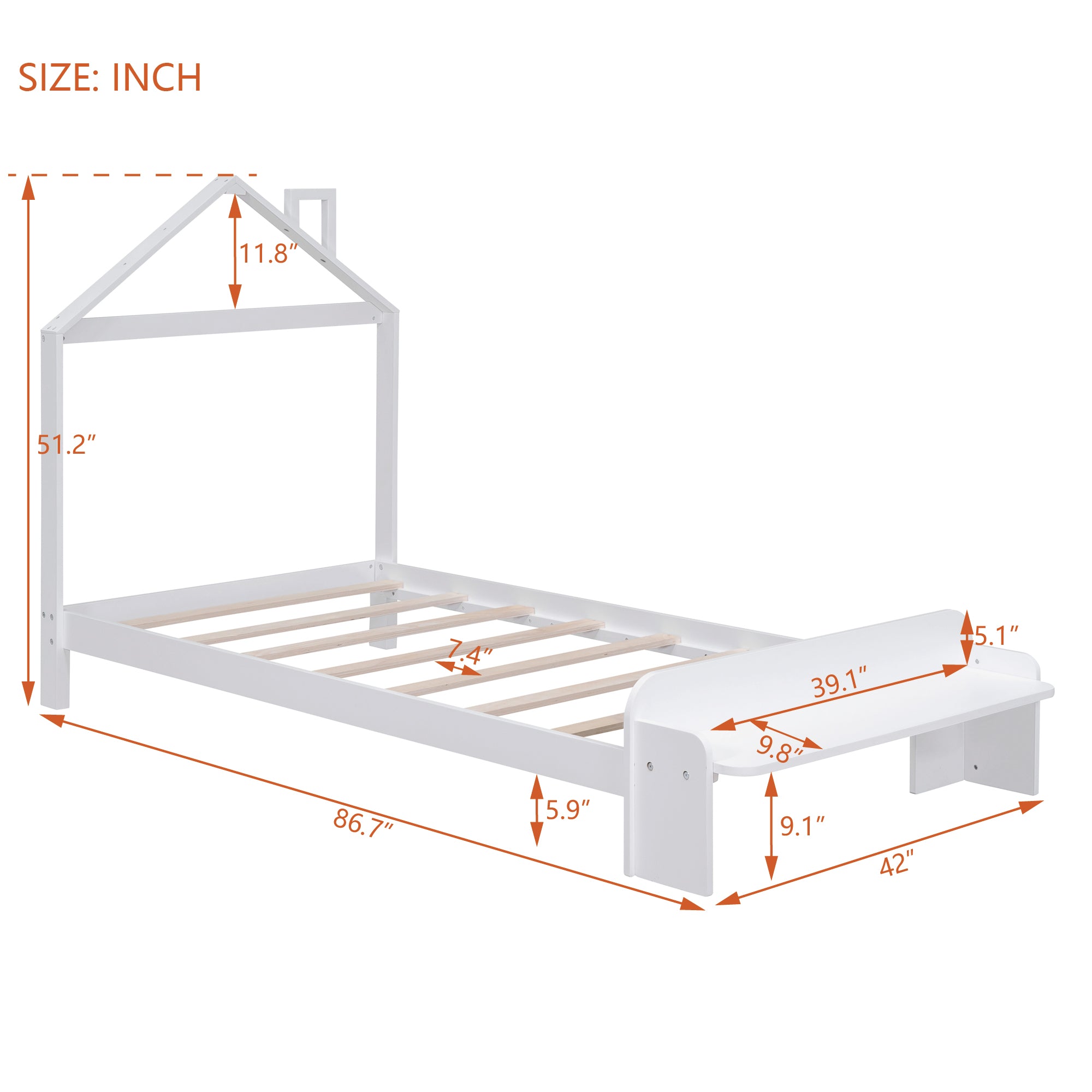 ZNTS Twin Size Wood Platform Bed with House-shaped Headboard and Footboard Bench,White WF307085AAK
