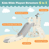 ZNTS Kids Slide Playset Structure 5 in 1, Freestanding Spaceship Set with Slide, Telescope and Basketball PP321358AAE
