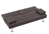 ZNTS [New+Video] Brown Leather Multifunctional Double Folding Sofa Bed for Office with Coffee Table W165880946