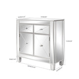 ZNTS FCH 28in MDF With Mirror Surface Two Drawers Two Doors Bedside Table Silver 01273709